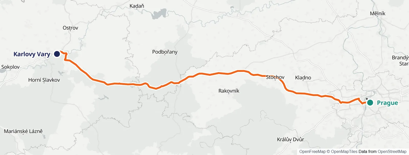Rutekort: Prague – Karlovy Vary